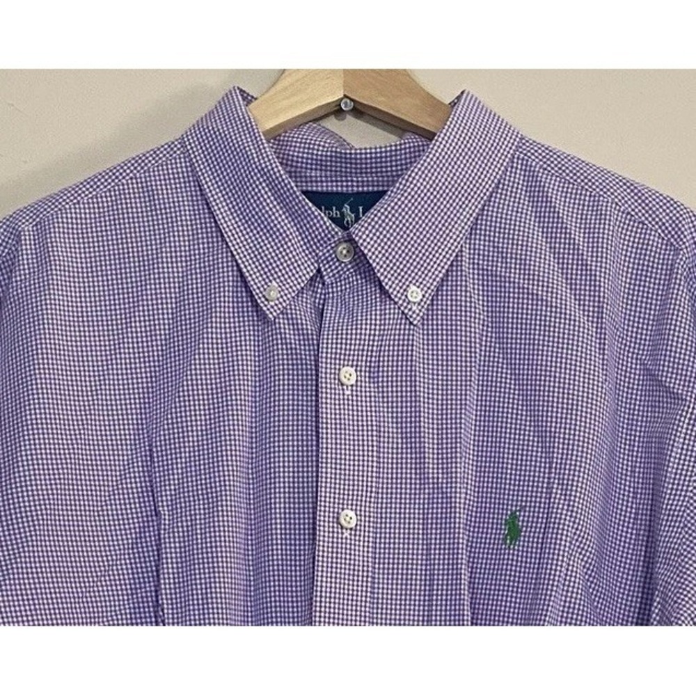 Polo Ralph Lauren Men's Purple Check Gingham Cotton Shirt XXL Classic Business